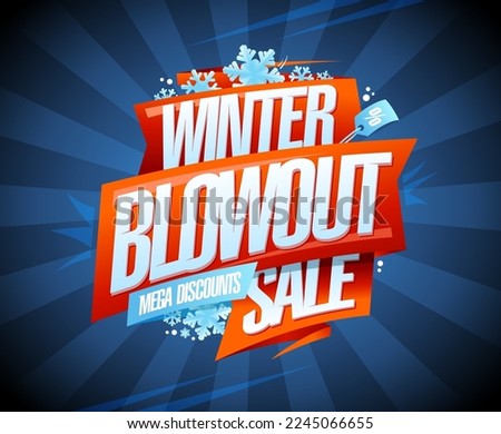 Winter blowout sale, mega discounts, vector web banner template with red ribbon Royalty-Free Stock Photo #2245066655