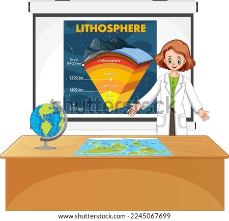 Teacher explaining lithosphere vector illustration