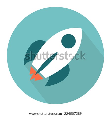 Flat rocket icon with long shadow. Vector illustration