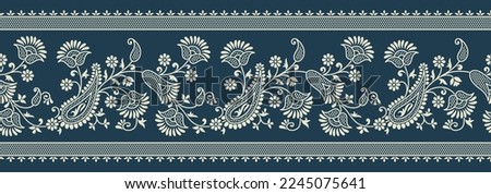 Seamless vintage vector textile floral border with paisley 