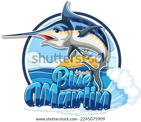 Blue marlin fish logo with carton character illustration