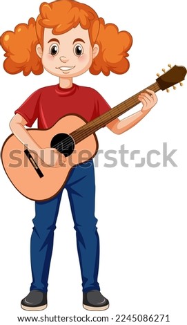 Girl playing acoustic guitar vector illustration