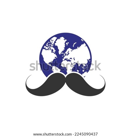 Mustache and globe vector icon logo design. World man day vector logo design template.