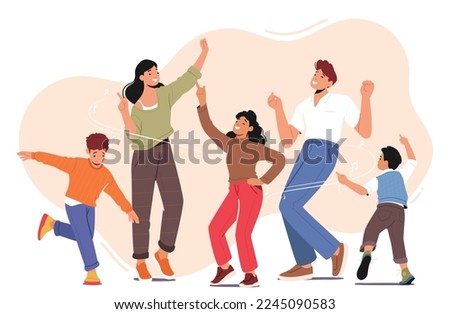 Happy Family Celebrate Home Party. Parents with Children Dance Isolated on White Background. Mom, Dad and Kids Characters Fun Sparetime, Leisure, Rejoice Together. Cartoon People Vector Illustration Royalty-Free Stock Photo #2245090583