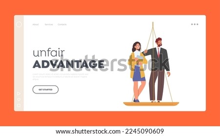 Unfair Advantages Landing Page Template. Inequality and Imbalance Concept. Male and Female Characters Stand on Scales, Business Man or Woman Unequal Salary. Cartoon People Vector Illustration Royalty-Free Stock Photo #2245090609