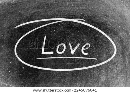 White chalk hand writing in word love and circle shape on blackboard background