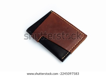 Brown leather wallet with blank cards, isolated on white background