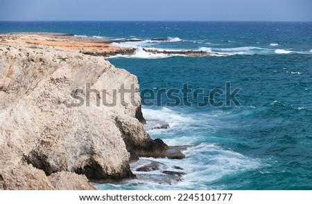 Landscape photo with seaside view with rocks and sea water. Ayia Napa, Cyprus