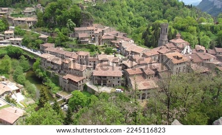 Photo stitch of Rupit i Pruit from a path coming from Salt de Sallent Royalty-Free Stock Photo #2245116823
