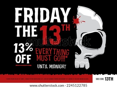 Friday the 13th sale vector poster template. Shopping promotion poster. Special occasion giveaway, low price.