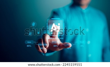 Technology and people concept man use AI to help work, AI Learning and Artificial Intelligence Concept. Business, modern technology, internet and networking concept. AI technology in everyday life. Royalty-Free Stock Photo #2245159551