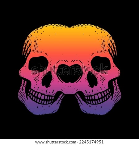 Skull couple art Illustration hand drawn gradient colorful vector for sticker, poster etc