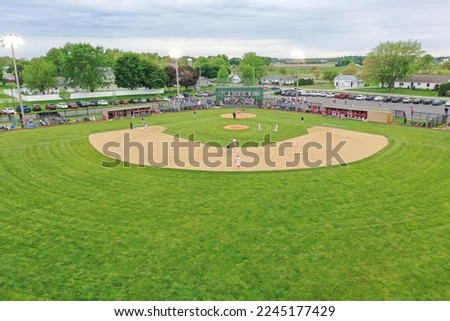 A green baseball court ready for a match, aerial
