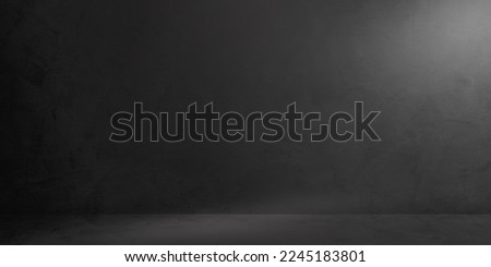 Dark Concrete Wall room Studio Background well Editing montage Display design product or Text presentation on free space, Empty Dark Cement Wall and Grey stucco Rough floor cement 