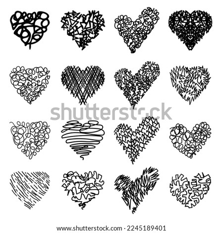 Set of hand drawn line in heart shape, vector illustration