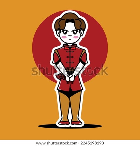 Cute chinese boy cartoon. chinese new year vector illustration isolated