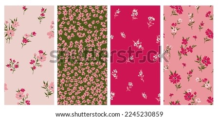 Trendy floral background with elegant small flowers on field for digital wallpaper and garment in liberty style ,ornate vector template