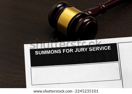 Jury duty summons notice. Juror selection, jury commission and legal system concept. Royalty-Free Stock Photo #2245235101