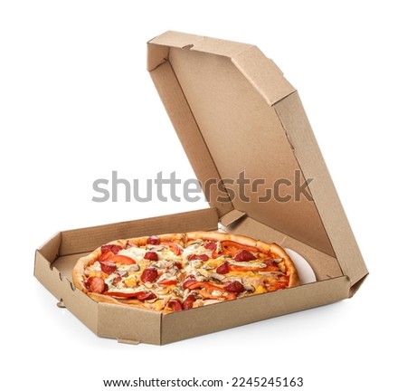 Cardboard box with pizza isolated on white background Royalty-Free Stock Photo #2245245163