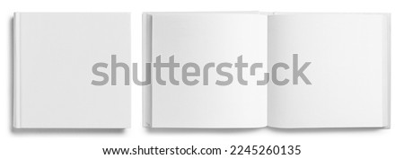 Set of closed and open square hardcover books, isolated on white background Royalty-Free Stock Photo #2245260135