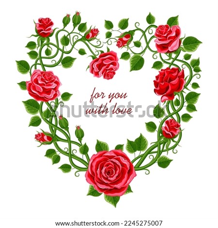 Wonderland card. Beautiful wreath of roses, leaves and bindweed. Frame with a place for text. vector illustration, greeting card , invitation, banner