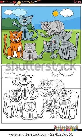 Cartoon illustration of funny cats and kittens comic characters group coloring page