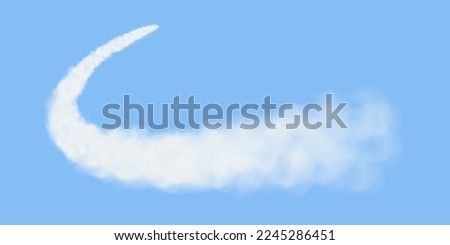 Traces of white smoke from an airplane, rocket or spacecraft launch. Realistic 3d vector illustration isolated on transparent background.