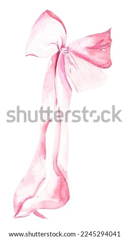 Watercolor pink bow, isolated background