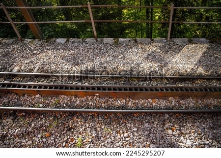Cog railway train tracks in the Swiss Alps - travel photography