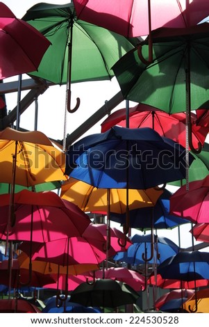 umbrella colorful background rainbow weather rain protect shelter insurance concept , umbrellas copy space - stock, photo, photograph, picture, image