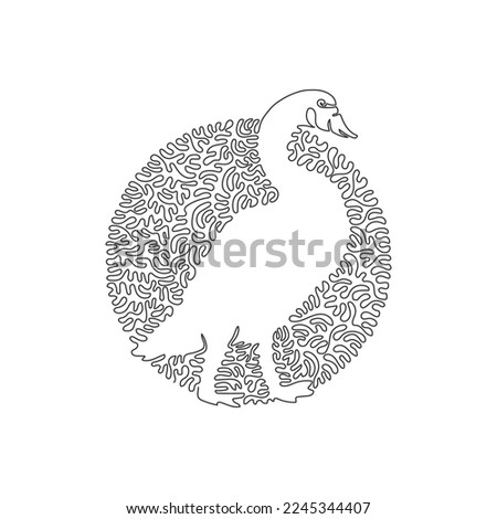 Continuous one curve line drawing of funny swan. Abstract art in circle. Single line editable stroke vector illustration of swan with long curved necks for logo, wall decor, poster print decoration