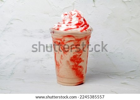 Photo of freshly made strawberry flavored frappe. Royalty-Free Stock Photo #2245385557