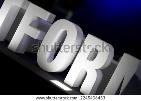 Focus word for with white 3d letters and blue black background with copy space.