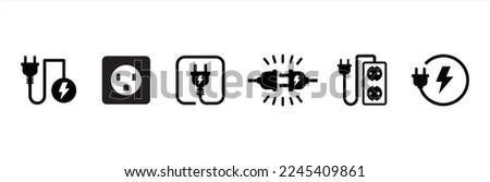 Electric power source socket icon set. Electricity wire cord sign. Electrical symbol element. Vector stock illustration. Royalty-Free Stock Photo #2245409861