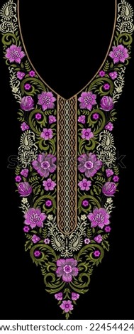 A beautiful embroidered floral illustration for apparel design.