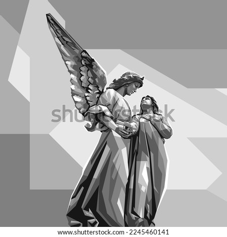 Black and white Illustration design Statue has wings vector wpap popart