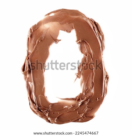 Cream chocolate spreading in shape letter O, alphabet isolated on white, top view