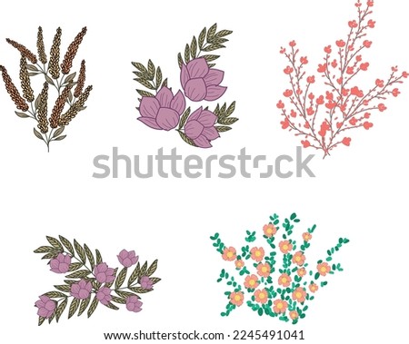 Pink Flowers, Floral Clip Art Pack Bouquets, Wreaths, Drops  Elements, Textile design