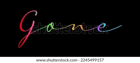 Typography text Gone with rainbow neon font color gradient isolated on dark background.
