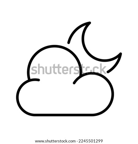 Cloud with Moon line icon. Satellite, dream, star, starry sky, comet, tail, night, time to sleep, thunderstorm, wind, moon, rainbow. Cosmos concept. Vector line icon on white background