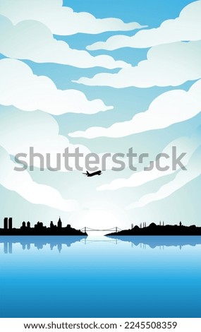 Illustration of Istanbul Silhouette Under a Blue Cloudy Sky