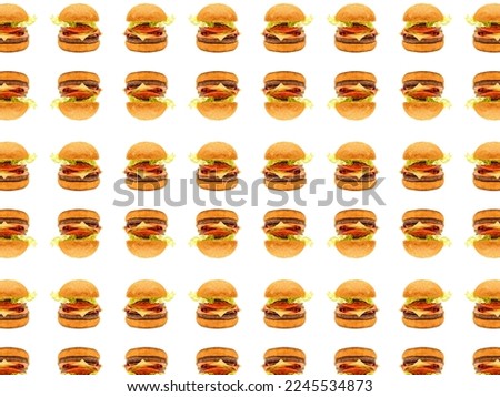 burger fast food on plates on white background texture, pattern,