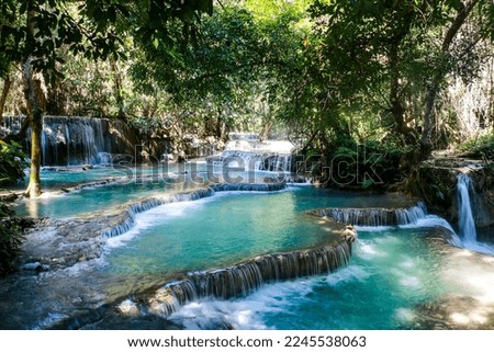 Travel to the beautiful Kung Si Waterfall in Laos (Luang Prabang) with nature in Asia