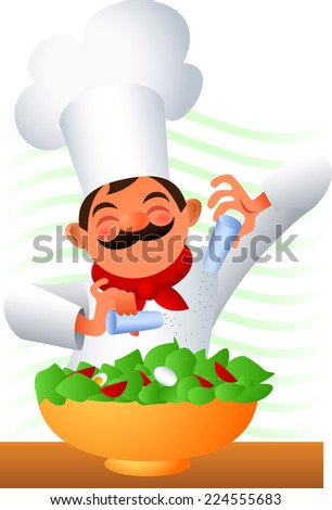 Chef making a salad vector cartoon illustration