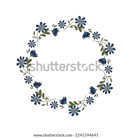 Flower wreath, spring decorative border for photo or for text. Decorative element for Easter postcard or folk wedding invitation. Women's day, mother's day festive natural frame. Floral round frame.