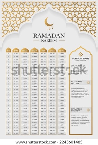 Ramadan Kareem Hijri Calendar Template Design with Crescent Moon Illustration Royalty-Free Stock Photo #2245601485