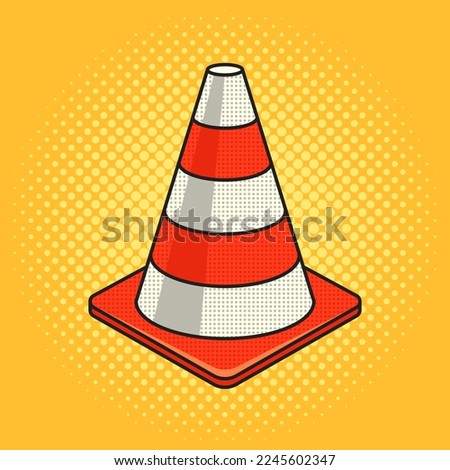Traffic cone pylon pinup pop art retro raster illustration. Comic book style imitation.