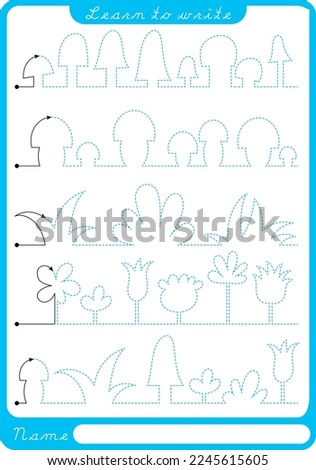 Draw without taking your hands off. Preschool worksheet for practicing fine motor skills - tracing dashed lines. Tracing Worksheet.  Illustration and vector outline - A4 paper ready to print. Royalty-Free Stock Photo #2245615605