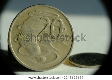 Close up australia coin on white background. Concept for economy, finance, business and investment.