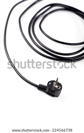 Black electrical plug and electrical cord isolated on white background 